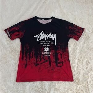 Stussy Black and Red Graphic T-Shirt